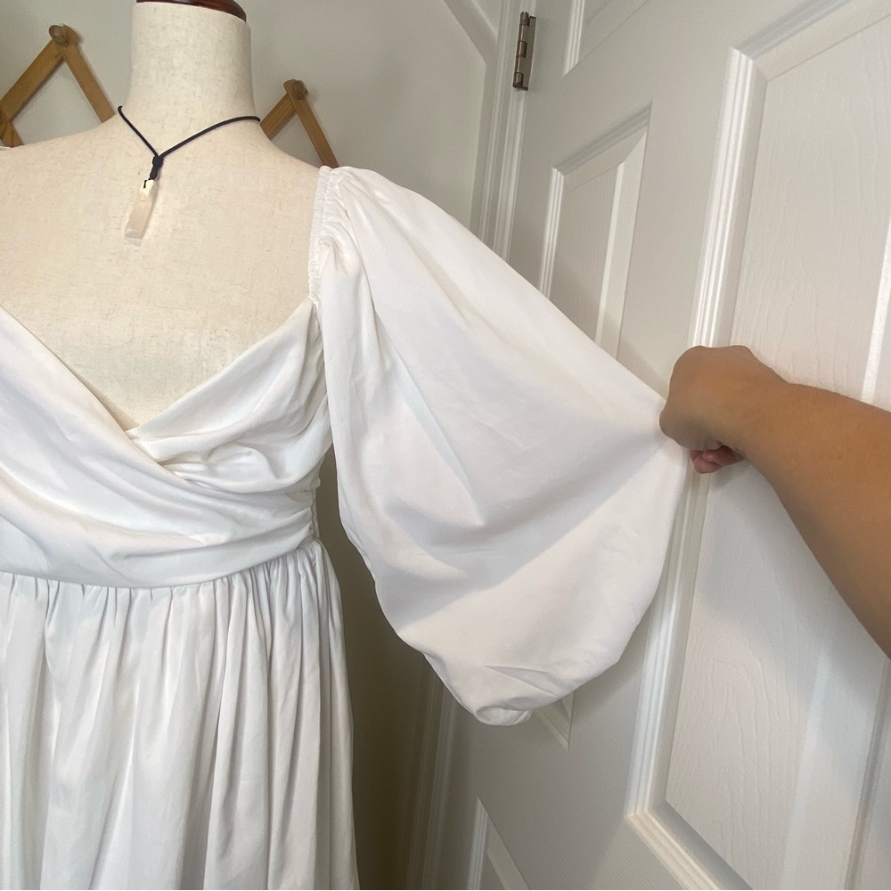 FORE Shirred Wrap-Effect Cotton Mini White Dress - Picture 3 of 12